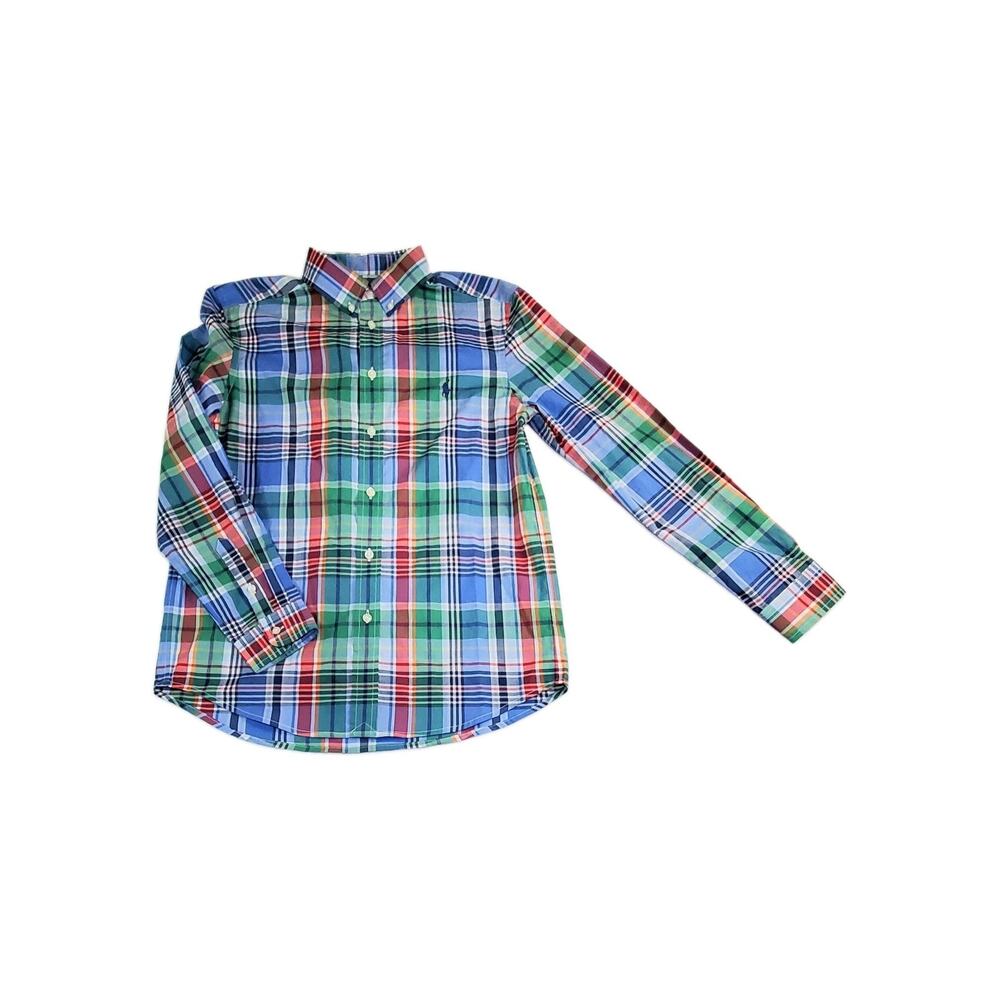POLO RALPH LAUREN Boys Size L (14-16) Plaid Long Sleeve Button Up Shirt C12